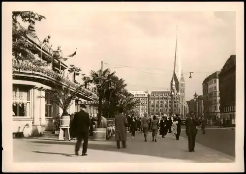 Ansichtskarte Hamburg Jungfernstieg, belebt vor Alterpavillon 1955