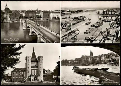 Ansichtskarte Basel Brücke, Rheinhafen, Spalentor 1965