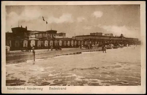 Ansichtskarte Norderney Kabinen, Strand Restaurant 1928