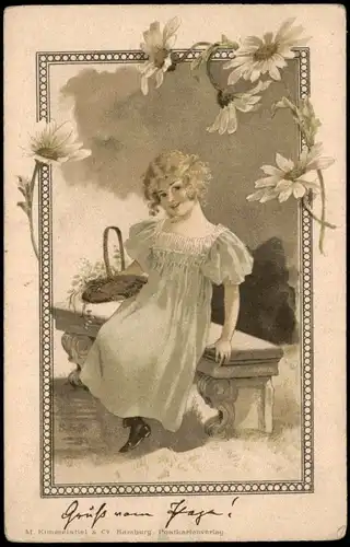 Ansichtskarte  Kinder Künstlerkarte - Mädchen auf Bank, Magariten 1900