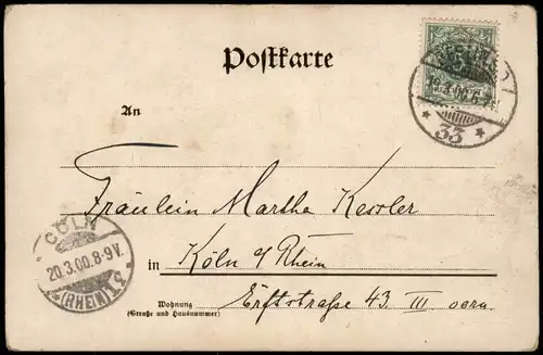 Regnets noch? Does it rain ? Kinder Künstlerkarte Junge Hund Briefkasten 1900