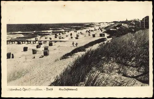 Postcard Großmöllen Mielno Strand 1938  gel Landpoststempel über Köslin