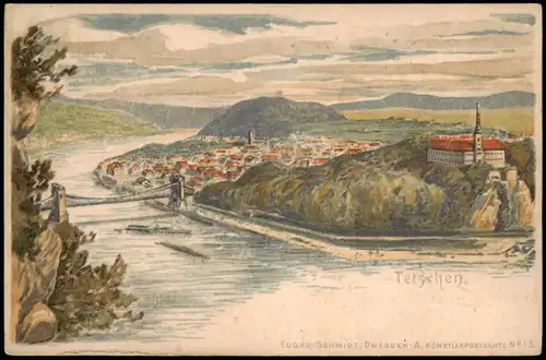 Tetschen-Bodenbach Decín Künstlerkarte - Totale, Böhmen Bohemia 1898