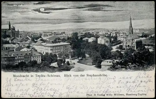 Tetschen-Bodenbach Decín von der Stephanshöhe - Mondschein 1898