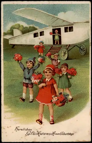 Glückwunsch Geburtstag Birthday Kinder steigen aus Flugzeug 1939