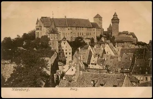 Ansichtskarte Nürnberg Blick über die Dächer zur Nürnberger Burg 1908