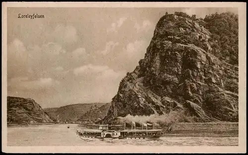 Ansichtskarte St. Goarshausen Loreleyfelsen, Dampfer 1922