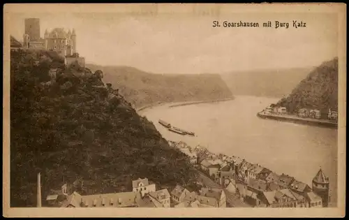 Ansichtskarte St. Goarshausen Stadt mit Burg Katz 1922