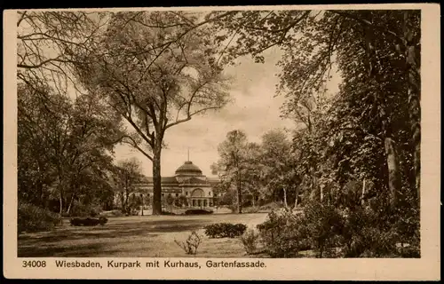 Ansichtskarte Wiesbaden Kurpark mit Kurhaus, Gartenfassade. 1928