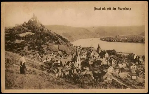 Ansichtskarte Braubach Stadt, Frau in den Weinbergen 1922