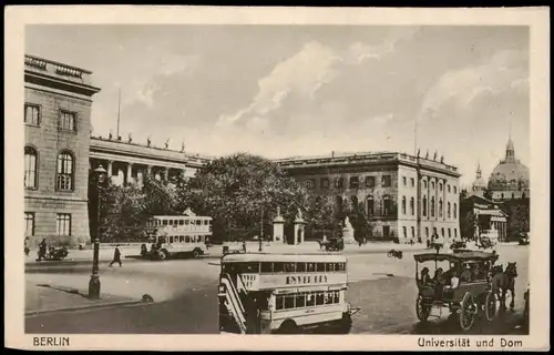 Ansichtskarte Mitte-Berlin Domn und Universität, Busse und Kutsche 1917