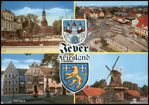 Jever Mehrbildkarte mit Ortsansichten und Rathaus, Friesland 1980