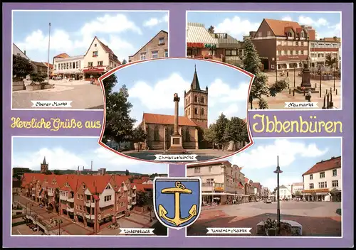 Ibbenbüren Mehrbild-AK mit Oberer Markt, Neumarkt, Kirche, Unterstadt 1990