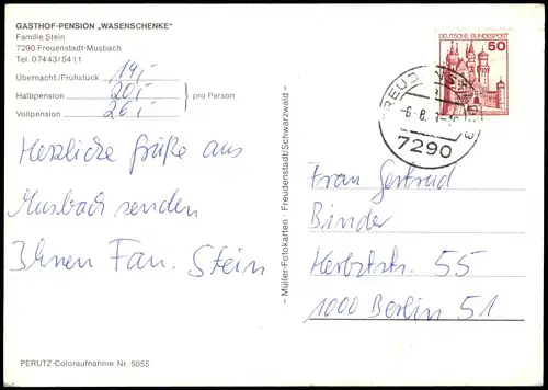 Musbach-Freudenstadt Mehrbildkarte GASTHOF-PENSION WASENSCHENKE 1980