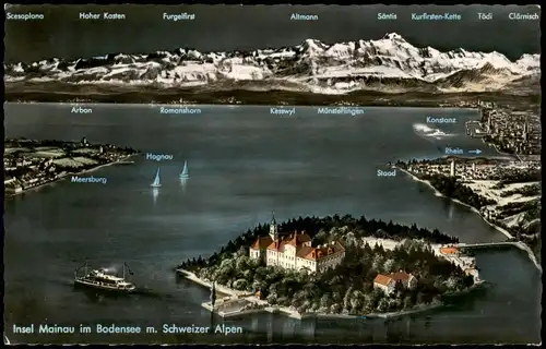 Ansichtskarte Insel Mainau-Konstanz Panorama mit Bodensee und Umgebung 1962