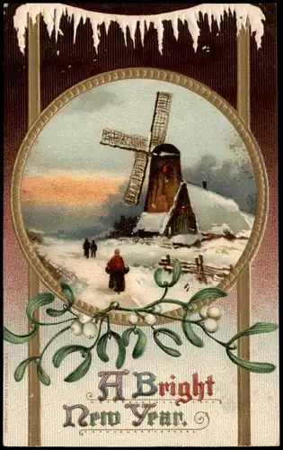 Ansichtskarte  Neujahr Sylvester New Year -Windmühle Eis 1911 Prägekarte