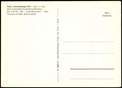 Fürstenberg-Lichtenfels Hotel Fürstenberger Hof Bes.  der Vogelschau-P. 1970