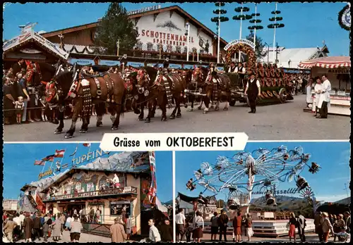 Ansichtskarte München Oktoberfest; Einzug der Wirte, Karussell 1970