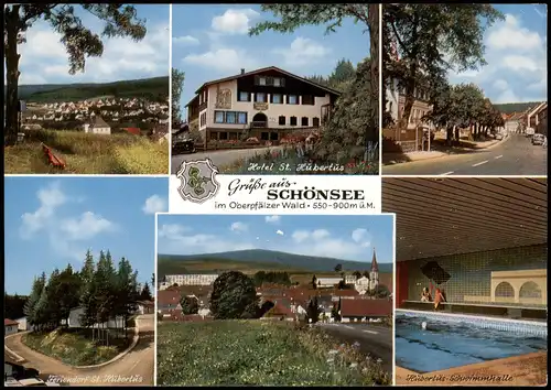 Schönsee Mehrbildkarte mit 6 Ortsansichten & Hotel St. Hubertus 1972