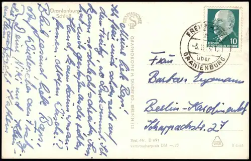 Ansichtskarte Oranienburg Schloß 1964  gel. Landpoststempel