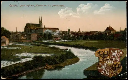 Görlitz Zgorzelec Blick auf die Altstadt mit der Peterskirche 1923