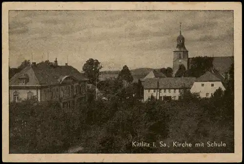 Ansichtskarte Kittlitz-Löbau Stadtpartie Kirche Schule 1950