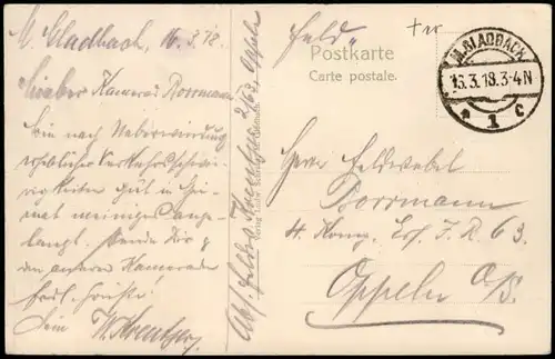 Ansichtskarte Mönchengladbach Bahnhof 1918  gel. Feldpoststempel