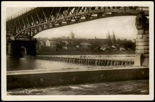 Raudnitz an der Elbe Roudnice nad Labem Brücke, Wehr und Stadt 1936