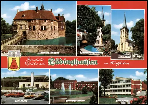 Lüdinghausen Mehrbildkarte mit Hallenbad, Hospital, Realschule uvm. 1990