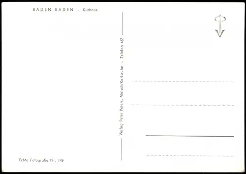 Ansichtskarte Baden-Baden Kurhaus Baden-Baden 1960