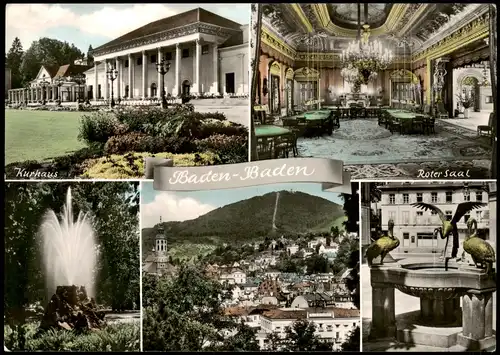 Baden-Baden Mehrbild-AK mit Roter Saal, Kurhaus, weiteren Ortsansichten 1960