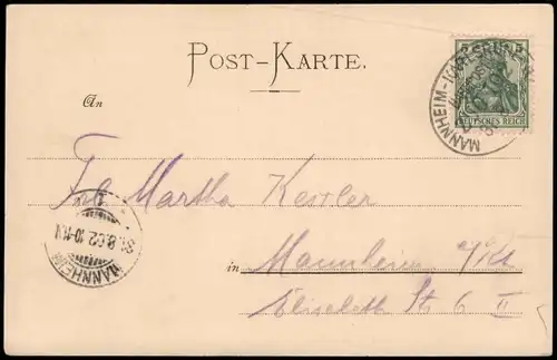 Karlsruhe Lauterberg Schwarzwaldhaus 1902  gel. Bahnpoststempel Mannheim - K