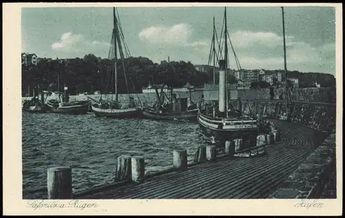 Ansichtskarte Sassnitz Hafen, Dampfer - Fischerboote 1928