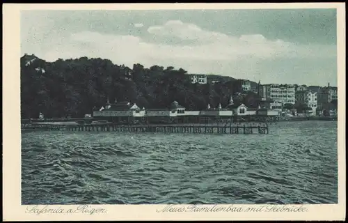 Ansichtskarte Sassnitz Neues Familienbad mit Seebrücke. 1927