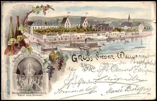 Ansichtskarte Litho AK Niederwalluf-Walluf Hotel, Weingut 1898   ge. AS Lausanne