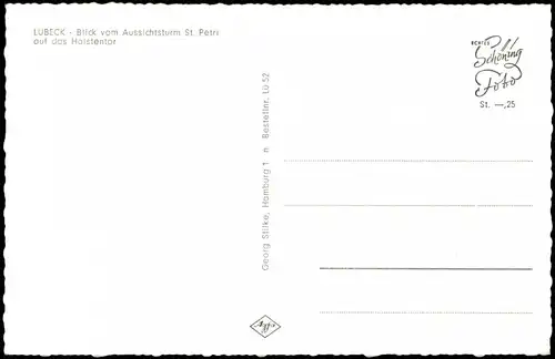 Ansichtskarte Lübeck Holstentor aus der Vogelschau des St. Petri Turms 1955