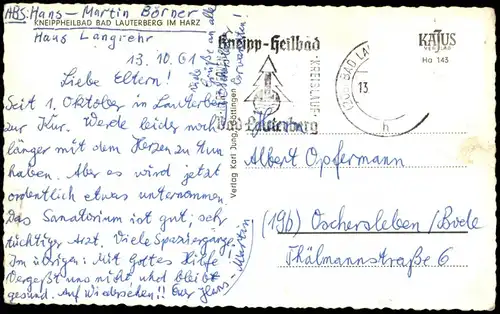 Ansichtskarte Bad Lauterberg im Harz Panorama-Ansicht Gesamtansicht Harz 1961