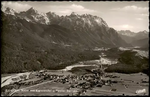 Ansichtskarte Krün Ortspanorama mit Karwendel u. Tiroler Bergen 1957
