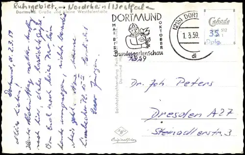 Dortmund Teichanlage an der Westfalenhalle (Colorfotokarte) 1959