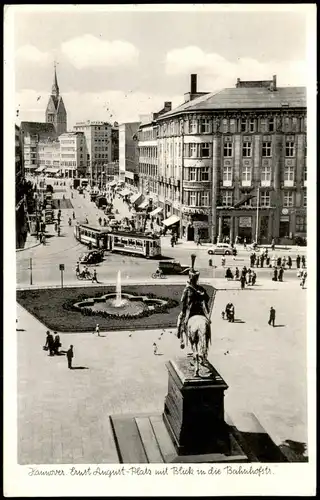 Ansichtskarte Hannover Ernst August Denkmal, Tram, Bahnhofstraße 1954
