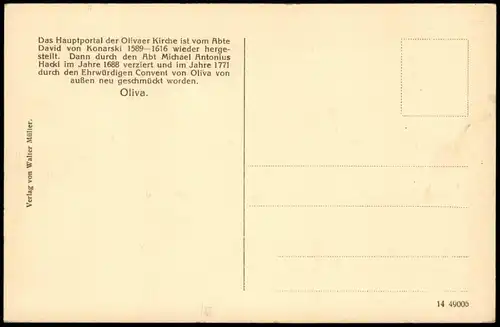 Postcard Oliva-Danzig Oliva Gdańsk/Gduńsk Klosterkirche 1922