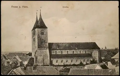 Ansichtskarte Frose-Seeland Stadt und Kirche 1928