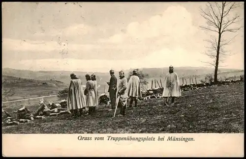 Münsingen Truppenübungsplatz Soldaten 1907  gel. Ankunftstsempel Stuttgart 118