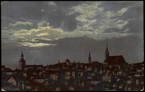 Ansichtskarte Bautzen Budyšin Stadt bei Mondschein, Stimmungsbild 1912