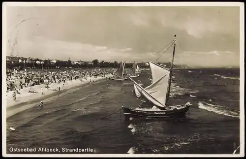 Ansichtskarte Ahlbeck (Usedom) Strand, Segelboote 1943