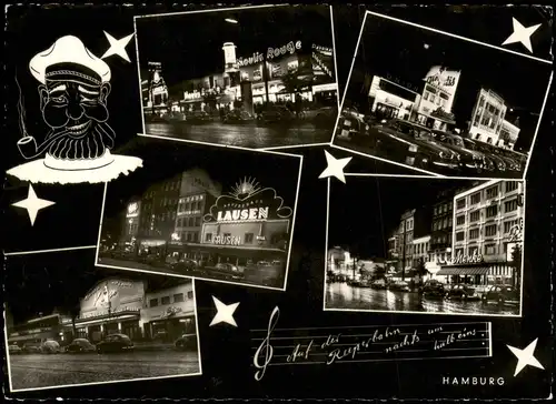 St. Pauli-Hamburg Reeperbahn Mehrbild-AK Abend-/Nachtansichten 1955