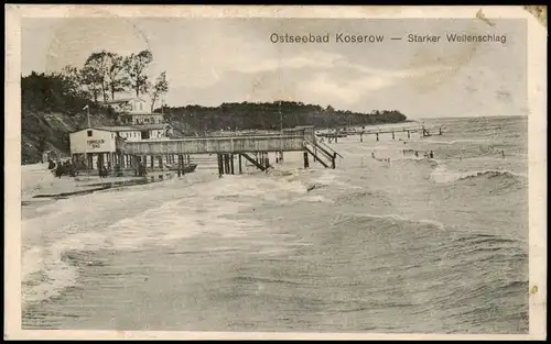 Ansichtskarte Koserow Usedom Seebrücke Familienbad, Starker Wellenschlag 1910