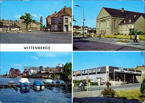 Ansichtskarte Wittenberge Am Stern, Kulturhaus, Hafen, HO-Kaufhalle 1979