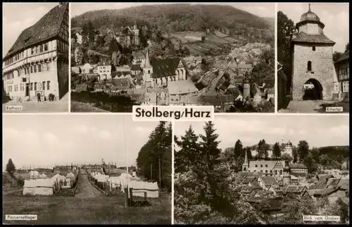 Stolberg (Harz) DDR Mehrbild-AK Rathaus, Rittertor, Pionier-Zeltlager uvm. 1962