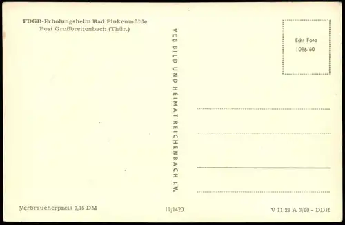 Ansichtskarte Großbreitenbach FDGB-Erholungheim Bad Finkenmühle 1960